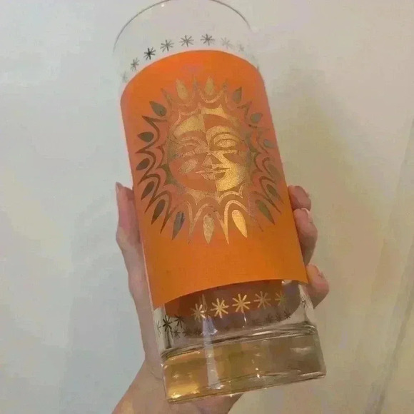 Vintage Celestial Sun Atomic 24K Gold Jeanette  Highball Glasses MCM - Picture 11 of 11